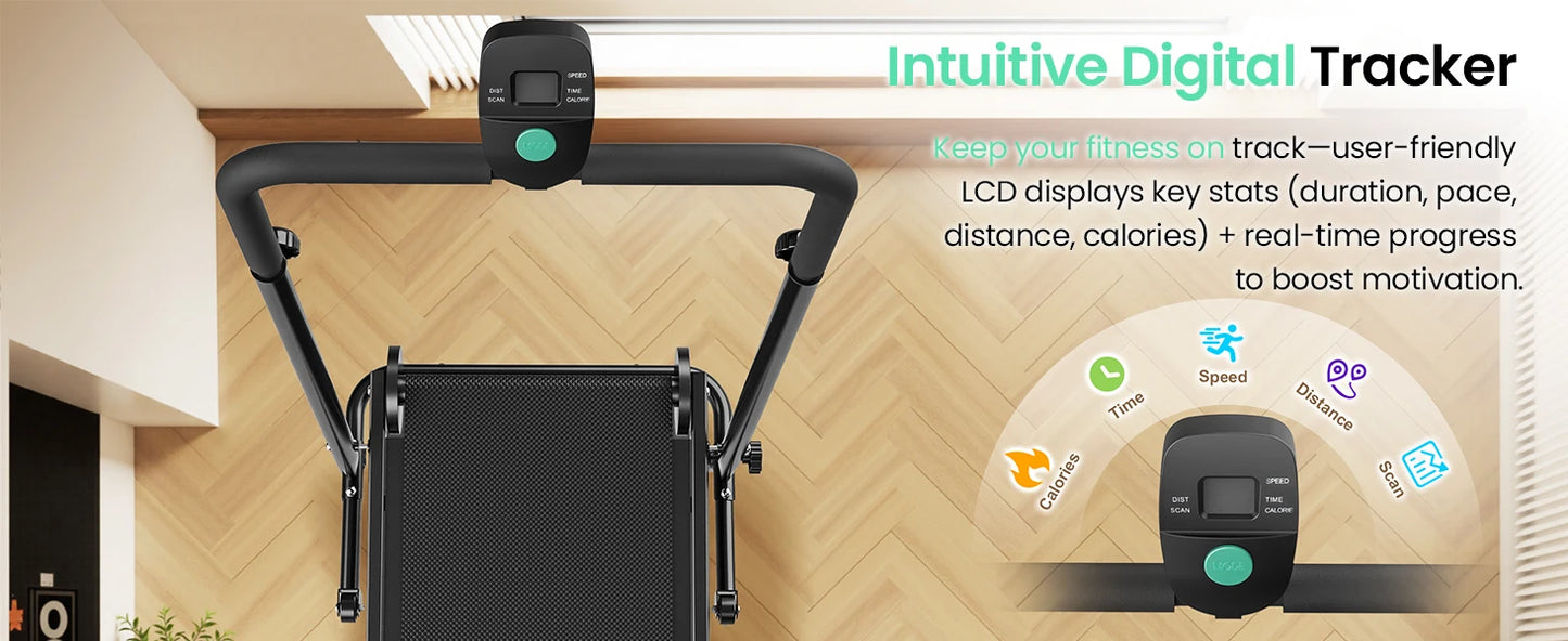 Non-Electric Treadmill with Dual Flywheel & Fixed Incline