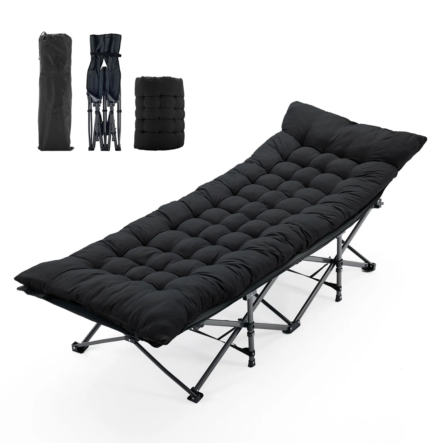 Folding Camping Bed, Beach, Lounge Chair. 3.5'' Cushion. 440 lbs Capacity