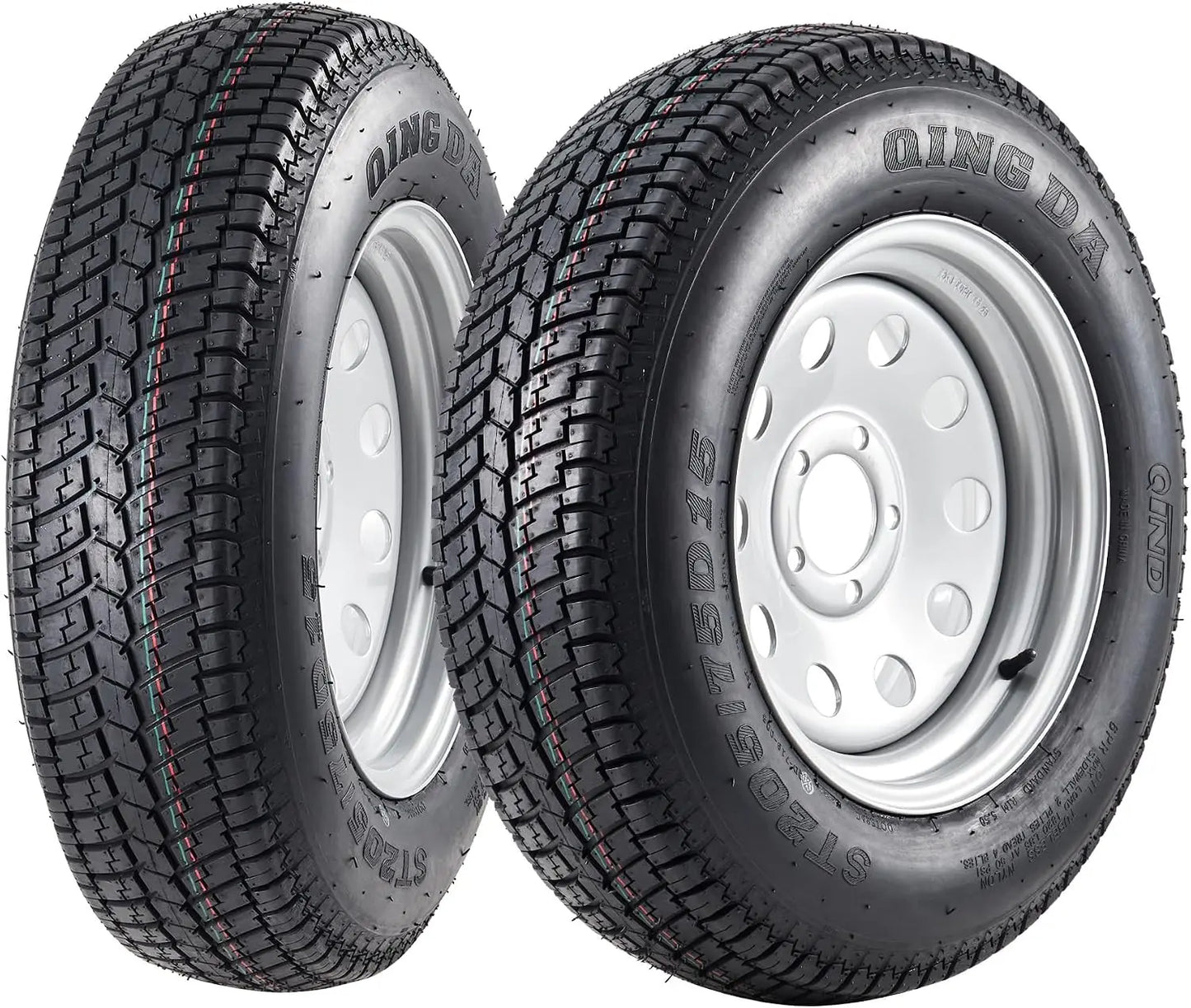 2-Pack Trailer Tires On Rim ST175/80D13 175 80 13 Load Range C 5-Lug on 4.5 inch White Spoke Wheels