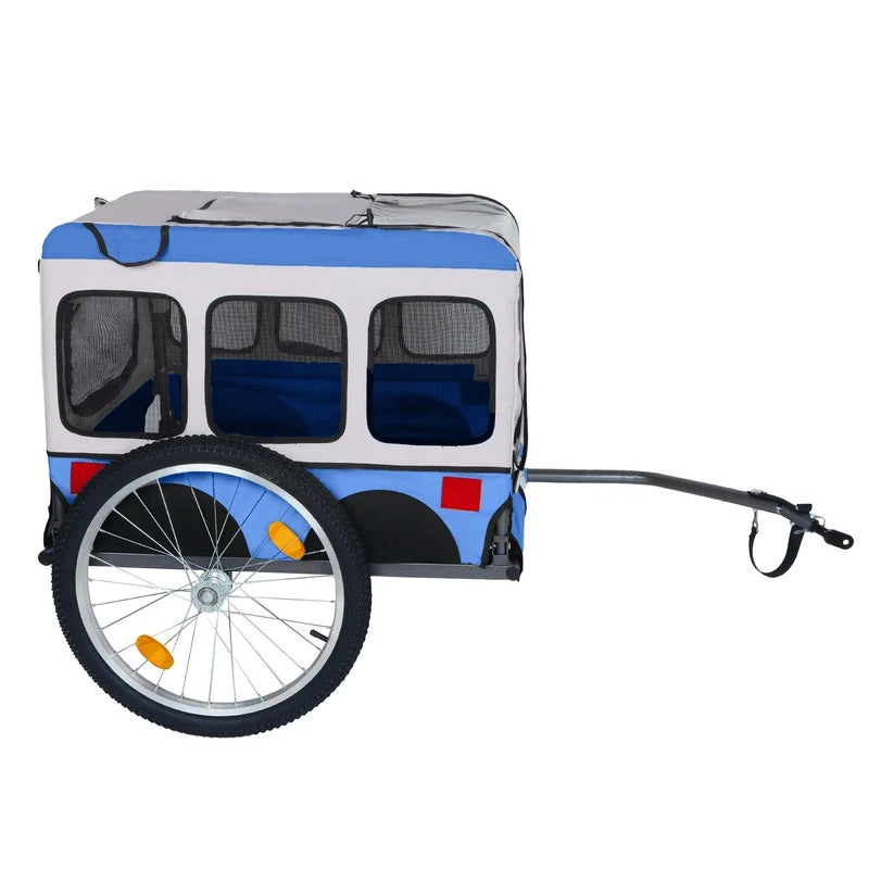 Blue Large Folding Bike Trailer for Dogs, 20×2.125in Heavy-Duty Steel Frame, Spacious All-Terrain Design for Cycling, Jogging, and Camping