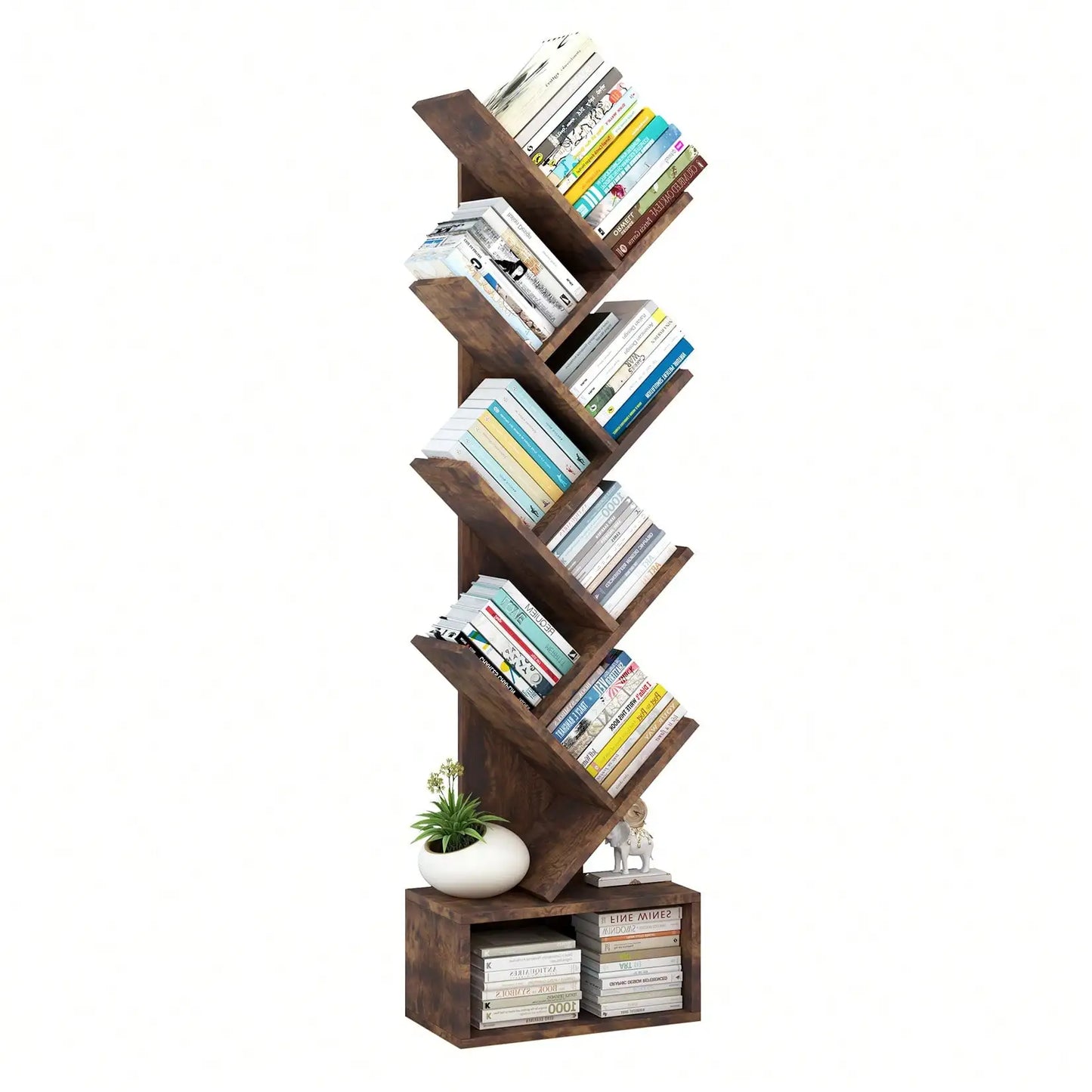 8 Tier Wooden Tall Floor Standing Bookcase