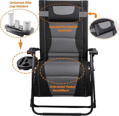 Oversize Recliner Folding Chair. Zero Gravity Extra Wide Reclining with Padded Seats