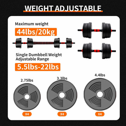 Adjustable Dumbbell to Barbell Set. Versatile Fitness Strength Training