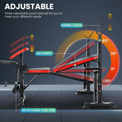 660 lbs Weight Bench with Squat & Barbell Rack.  Adjustable Incline Strength Training Workout