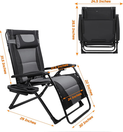 Oversize Recliner Folding Chair. Zero Gravity Extra Wide Reclining with Padded Seats