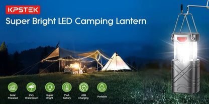 Solar Camping Lantern 2/4-Pack, Rechargeable LED with Flashlight.