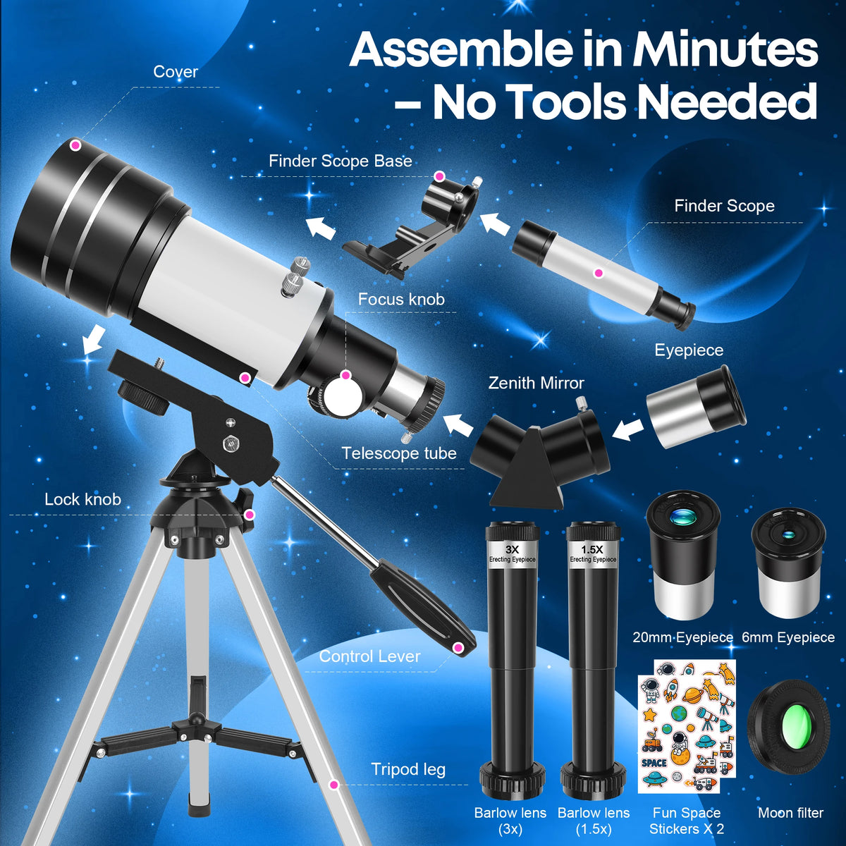 150X 70mm Astronomical Telescope for Camping, Nature And Observation