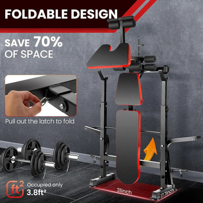 660 lbs Weight Bench with Squat & Barbell Rack.  Adjustable Incline Strength Training Workout