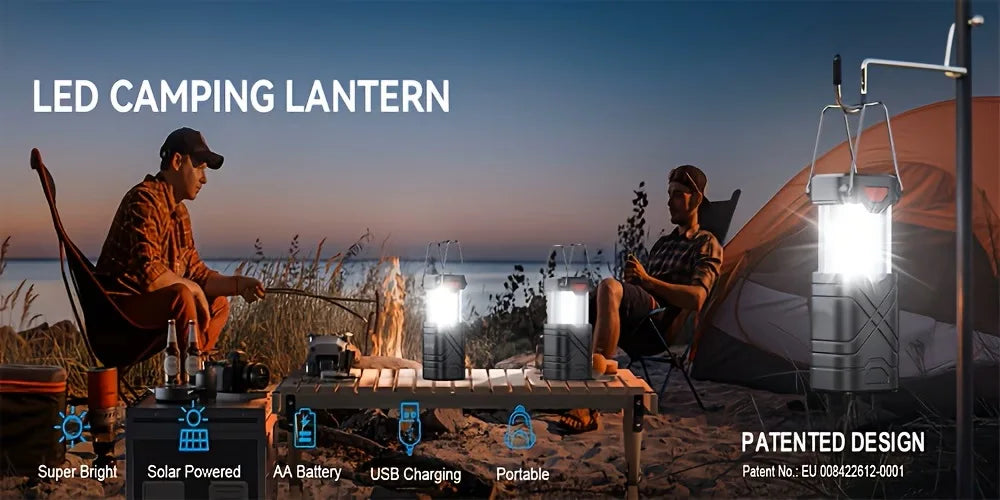 Solar Camping Lantern 2/4-Pack, Rechargeable LED with Flashlight.