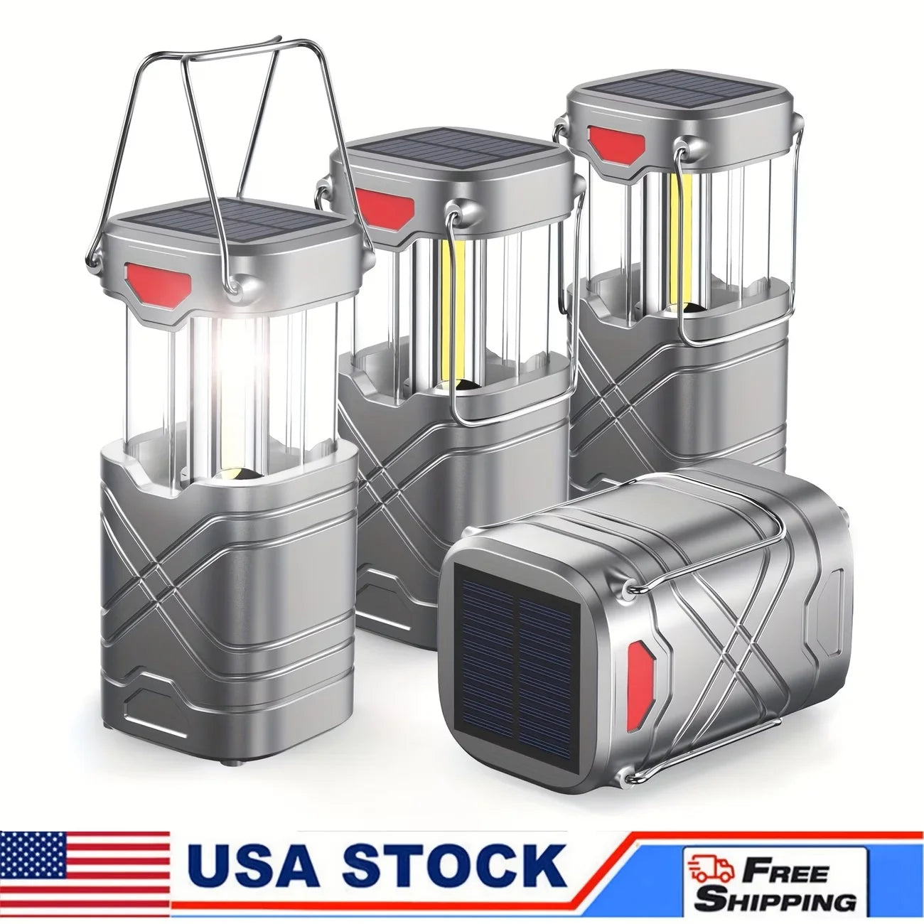 Solar Camping Lantern 2/4-Pack, Rechargeable LED with Flashlight.