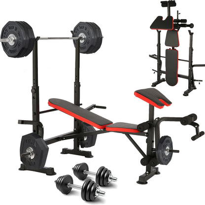 660 lbs Weight Bench with Squat & Barbell Rack.  Adjustable Incline Strength Training Workout