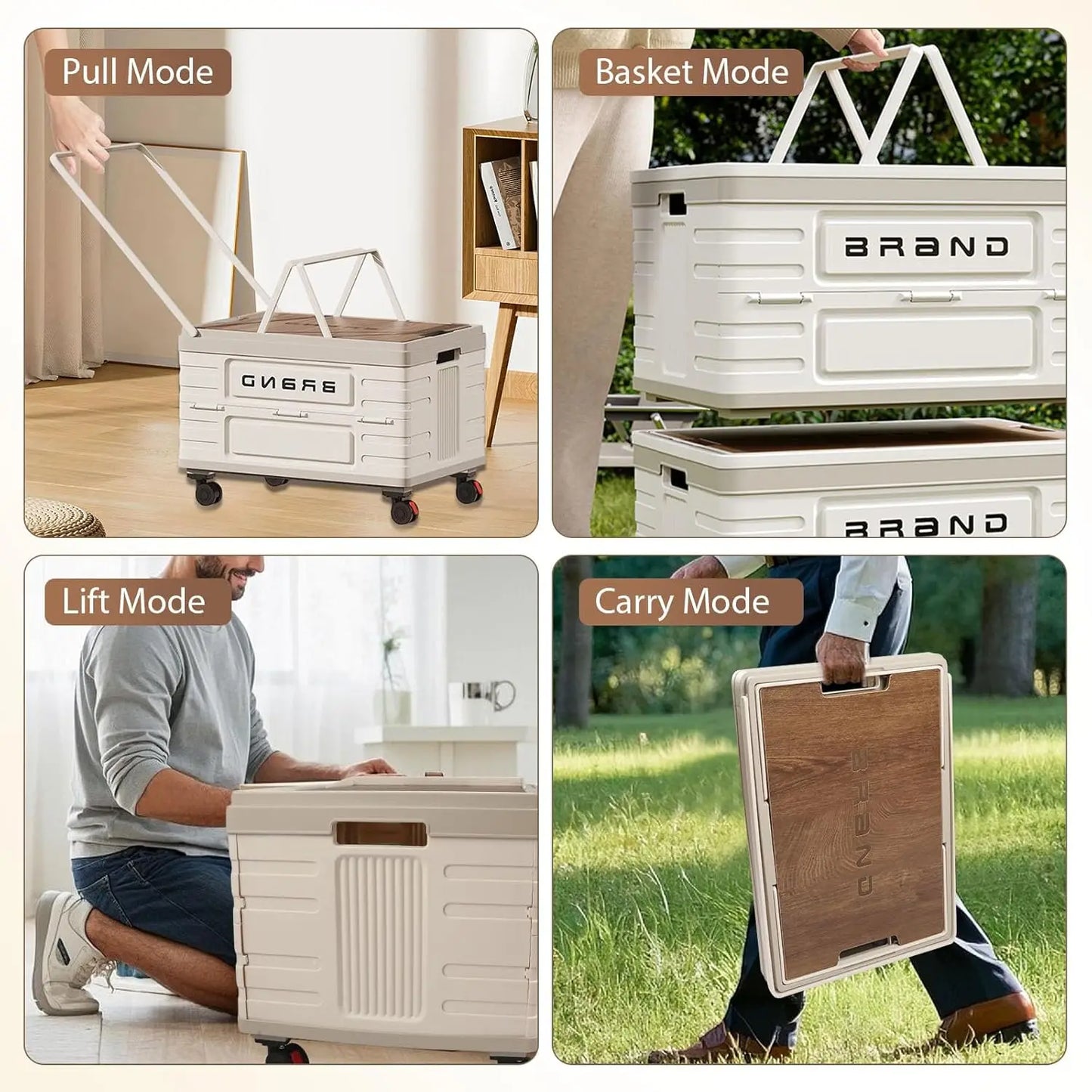 Foldable Storage Cart. Heavy-Duty Mobile Organizer with 4 Silent Wheels,