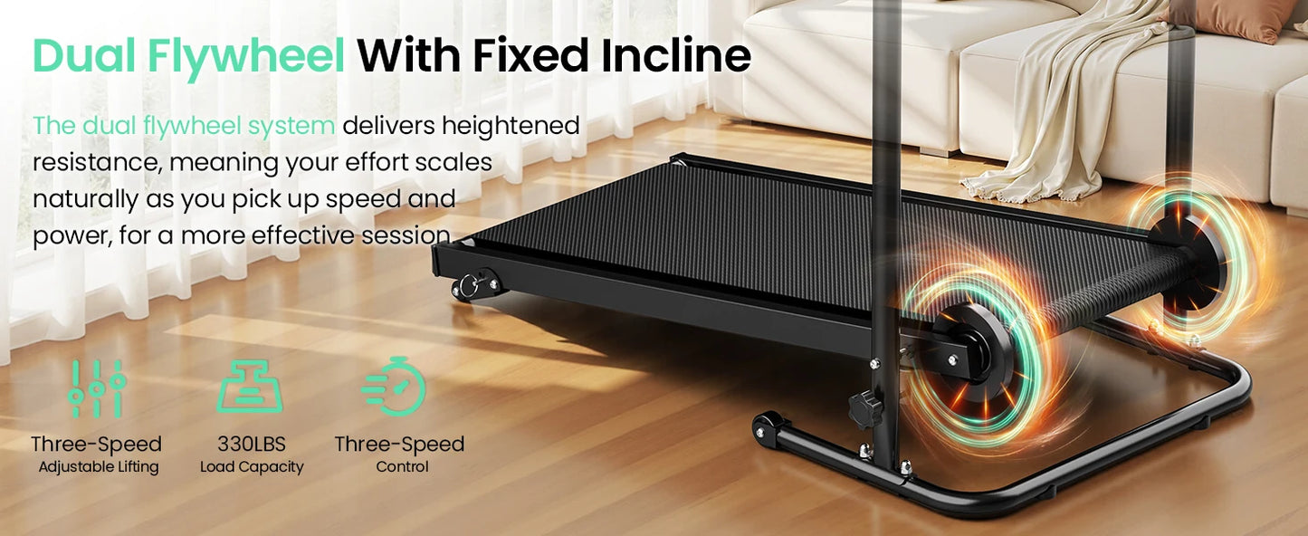 Non-Electric Treadmill with Dual Flywheel & Fixed Incline