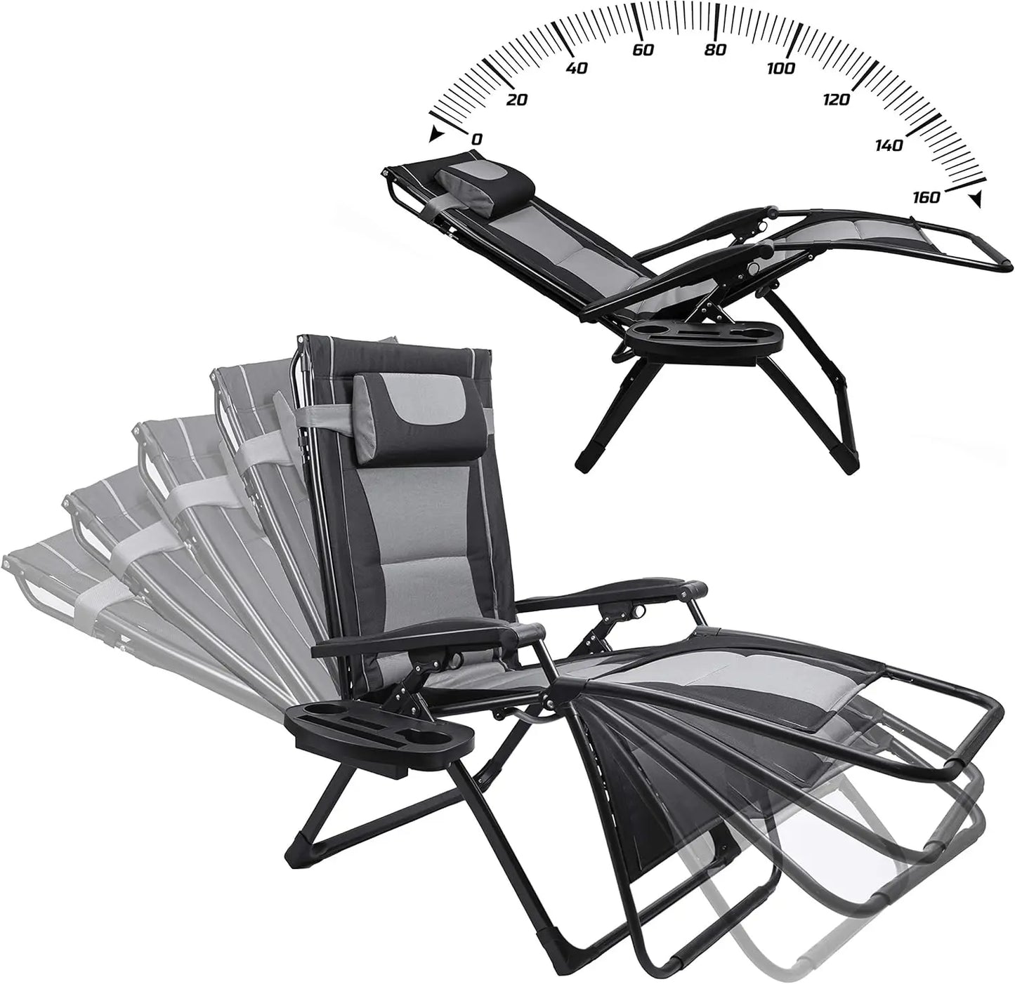 Oversize Recliner Folding Chair. Zero Gravity Extra Wide Reclining with Padded Seats
