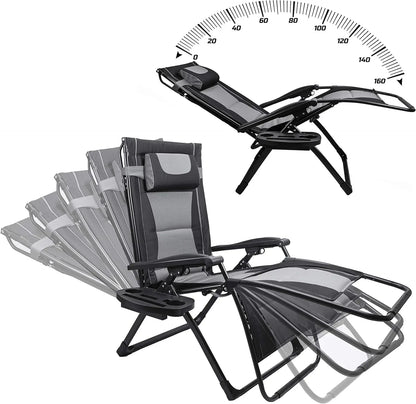 Oversize Recliner Folding Chair. Zero Gravity Extra Wide Reclining with Padded Seats