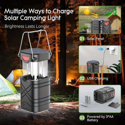 Solar Camping Lantern 2/4-Pack, Rechargeable LED with Flashlight.