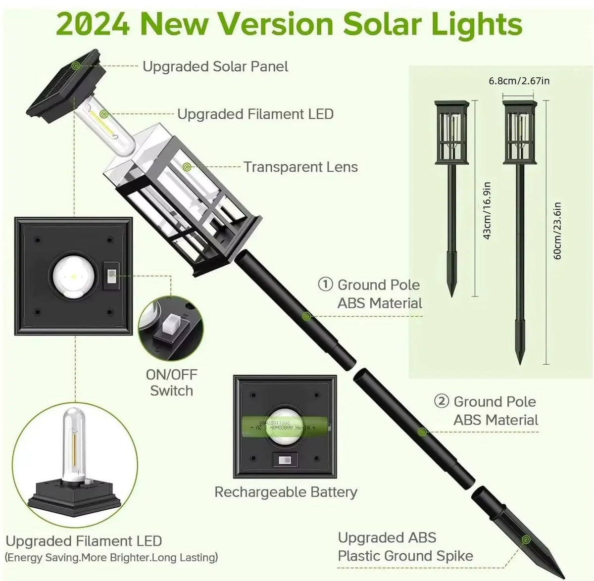 6 Solar Pathway Solar Landscape Lighting for Garden, Walkway, Driveway And Camping Decor