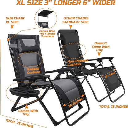 Oversize Recliner Folding Chair. Zero Gravity Extra Wide Reclining with Padded Seats