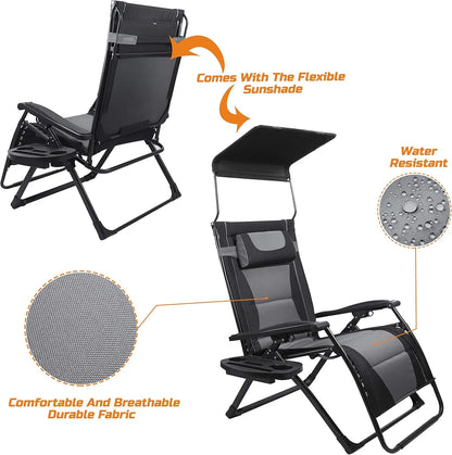 Oversize Recliner Folding Chair. Zero Gravity Extra Wide Reclining with Padded Seats