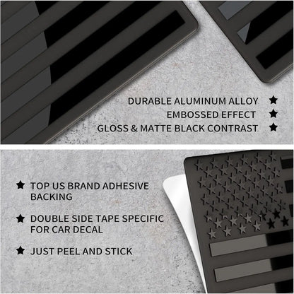 1 Pair 3"x5" Embossed Metal Black American Flag Stickers.