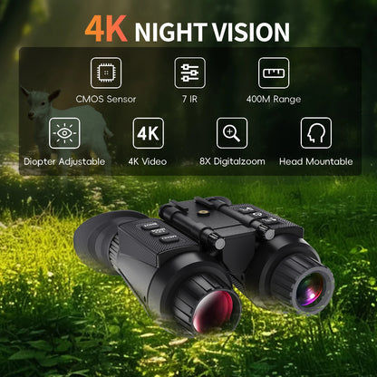 Head-Mounted Night Vision Goggles & Binoculars for Adults. Manual Focus & 8X Digital Zoom.