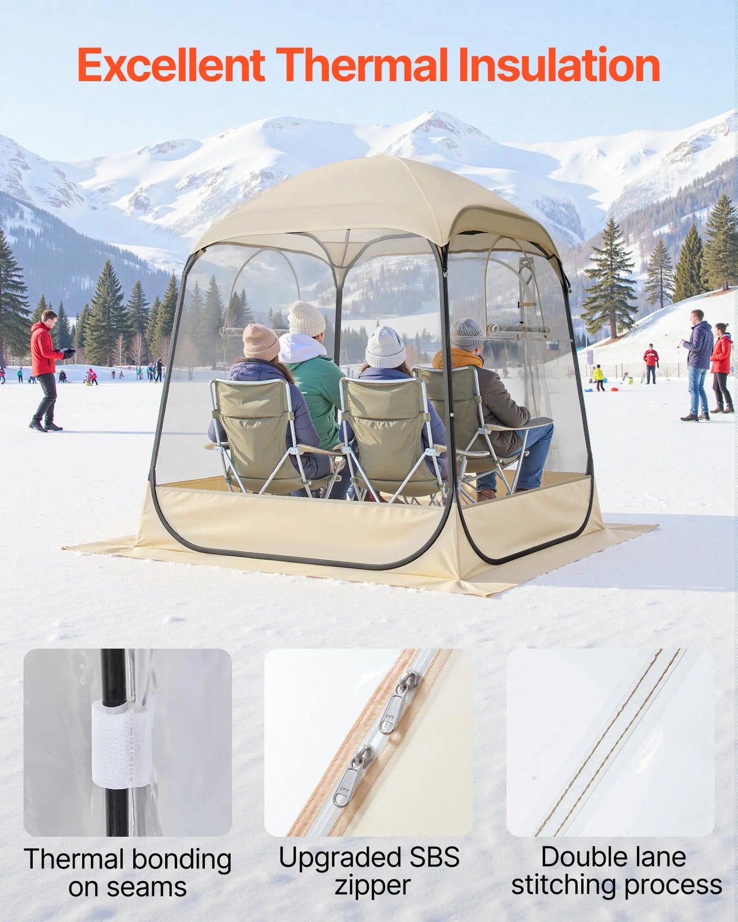 Pop-Up Clear Waterproof Outdoor Dome Shelter With Floor Mat For 1-6 Adults,