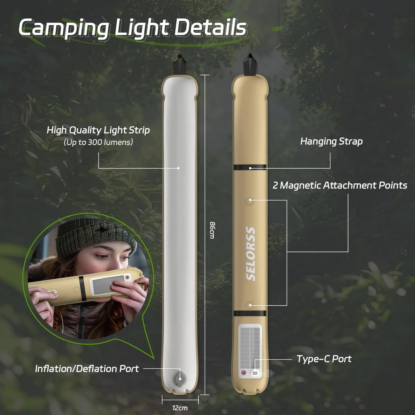 Rechargeable Camping Lantern 2000mAh Folding Portable Waterproof