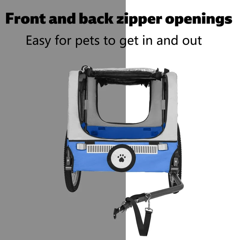 Blue Large Folding Bike Trailer for Dogs, 20×2.125in Heavy-Duty Steel Frame, Spacious All-Terrain Design for Cycling, Jogging, and Camping