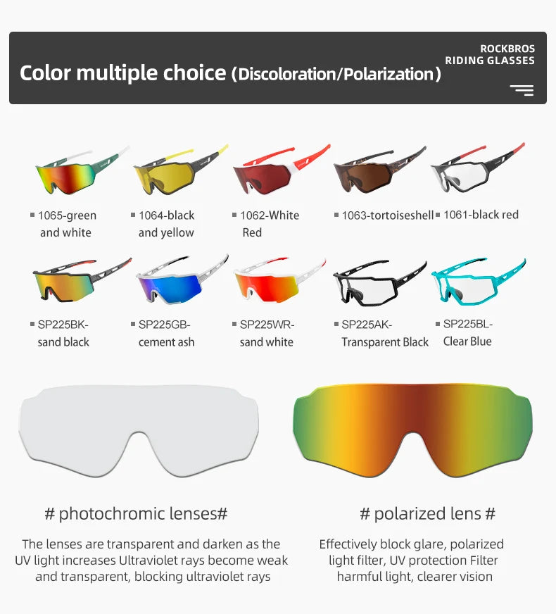 Photochromic Polarized Cycling Sunglasses Inner Frame Goggles