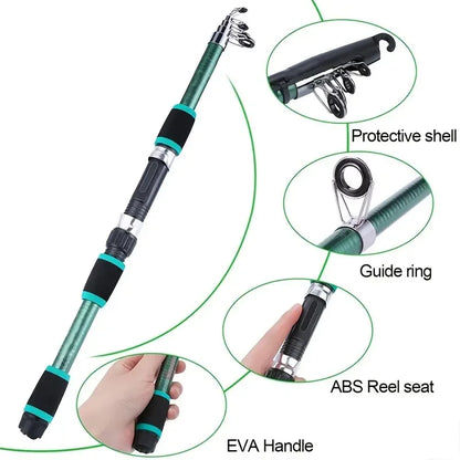 Fishing Kits With Telescopic Rod And Spinning Reel Baits Hooks Travel Pole Set