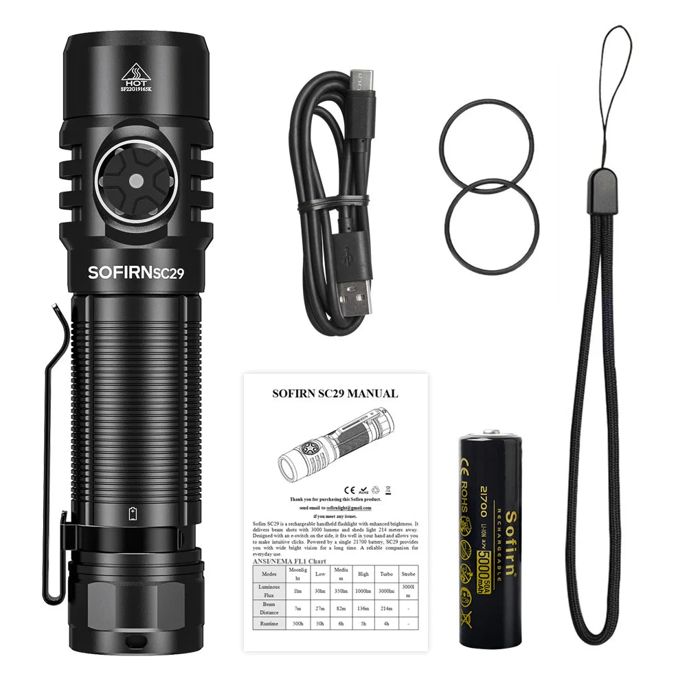 3000 Lumens EDC Rechargeable  Flashlight LED Powerful  Light Lantern