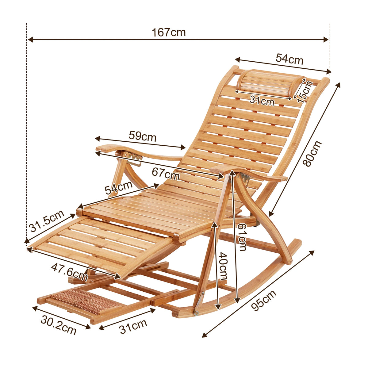 Heavy Duty Folding Rocking Chair Outdoor Furniture Adjustable Sun Lounger Chairs