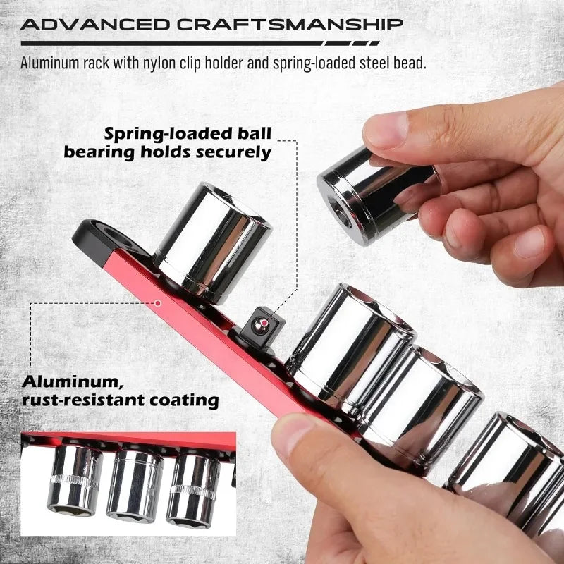 The socket organizer for toolbox drawers can accommodate 120 standard sized car garage sockets