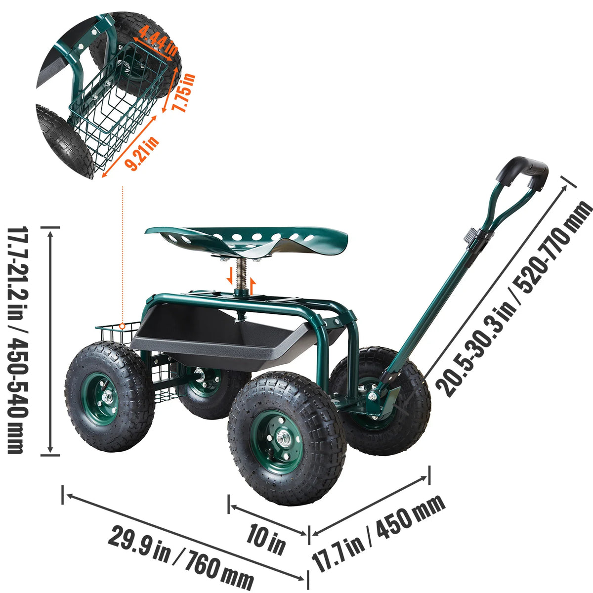 Garden Cart Rolling Workseat with Wheels Gardening Stool