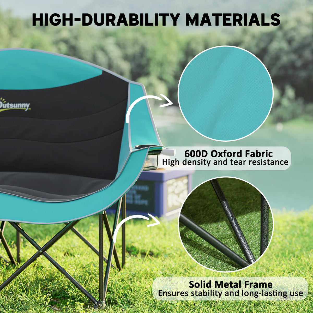 Double Camping Chair for Adults, Padded Folding Camp Chair.