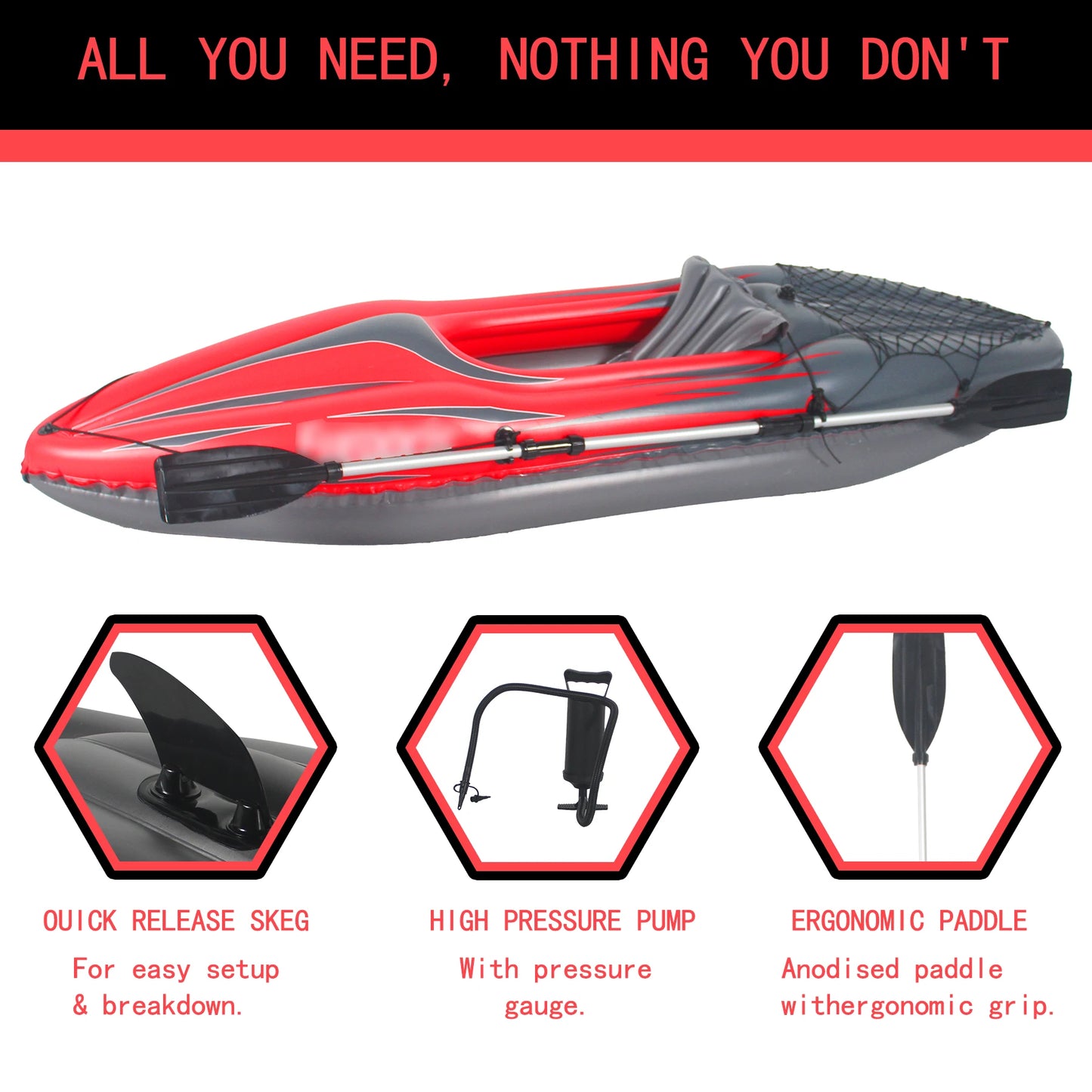 Inflatable Kayak Canoe, with Paddles, Bag, Seats,