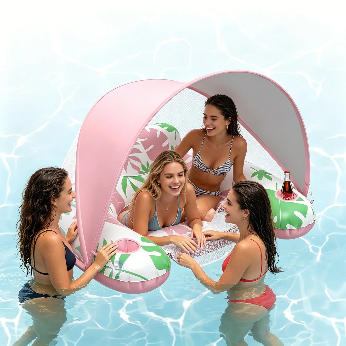Adult Inflatable Lounge Chair with Adjustable Canopy Sun Shade, Cup and Phone Holder.