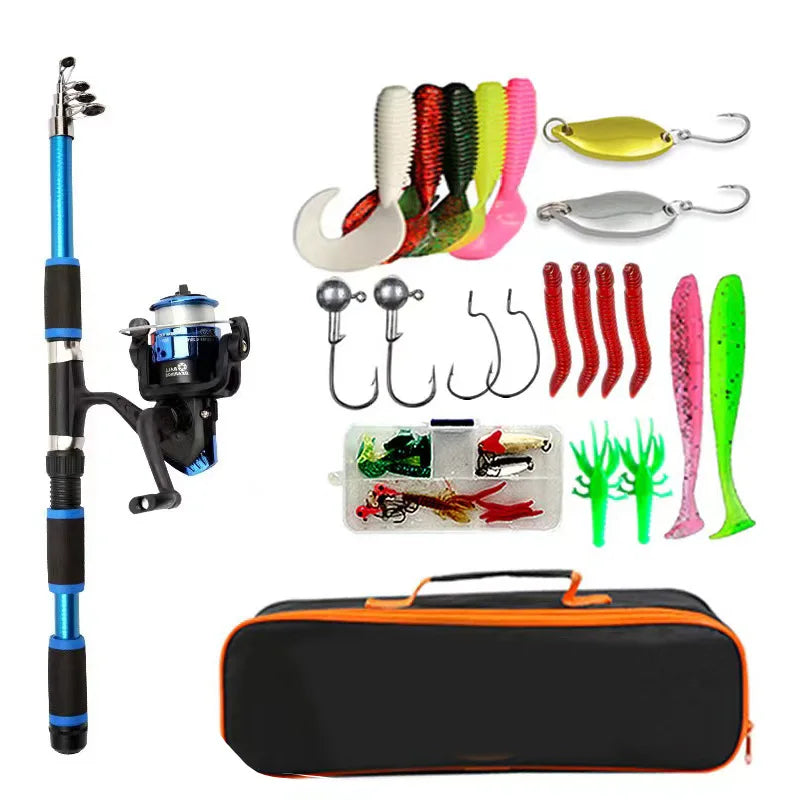 Fishing Kits With Telescopic Rod And Spinning Reel Baits Hooks Travel Pole Set