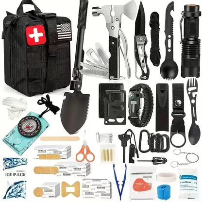 258-Piece Emergency Travel Tactical Kit. Hiking and Camping Essential Backpack