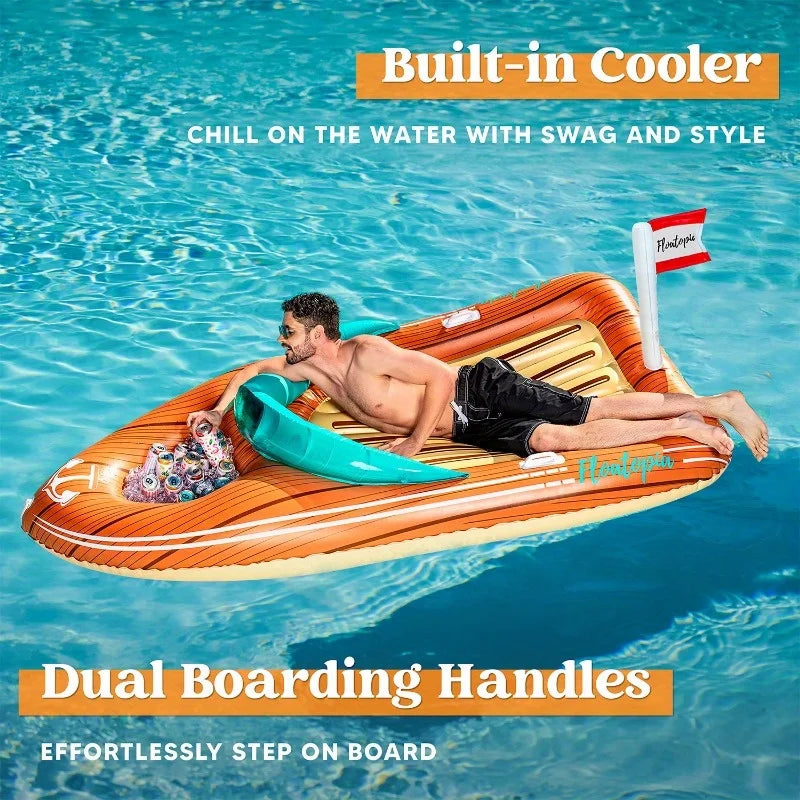 Giant Boat Pool Float with Cooler Inflatable Boat