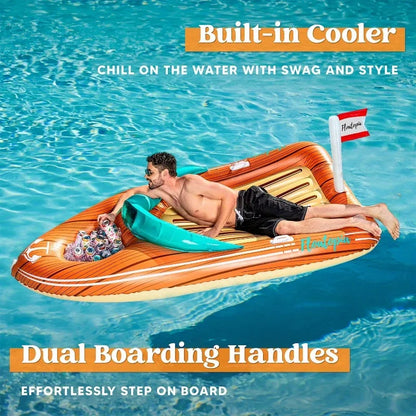 Giant Boat Pool Float with Cooler Inflatable Boat