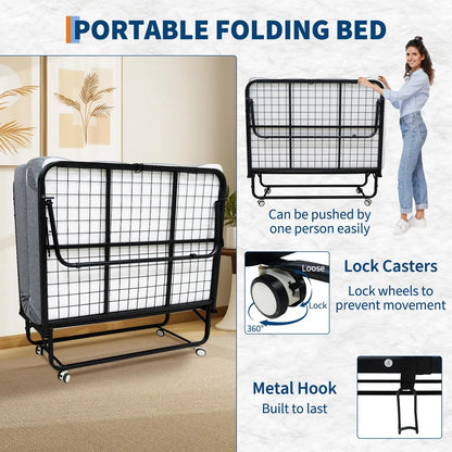 Folding Rollaway Bed with 4" Memory Foam Mattress for Adults.