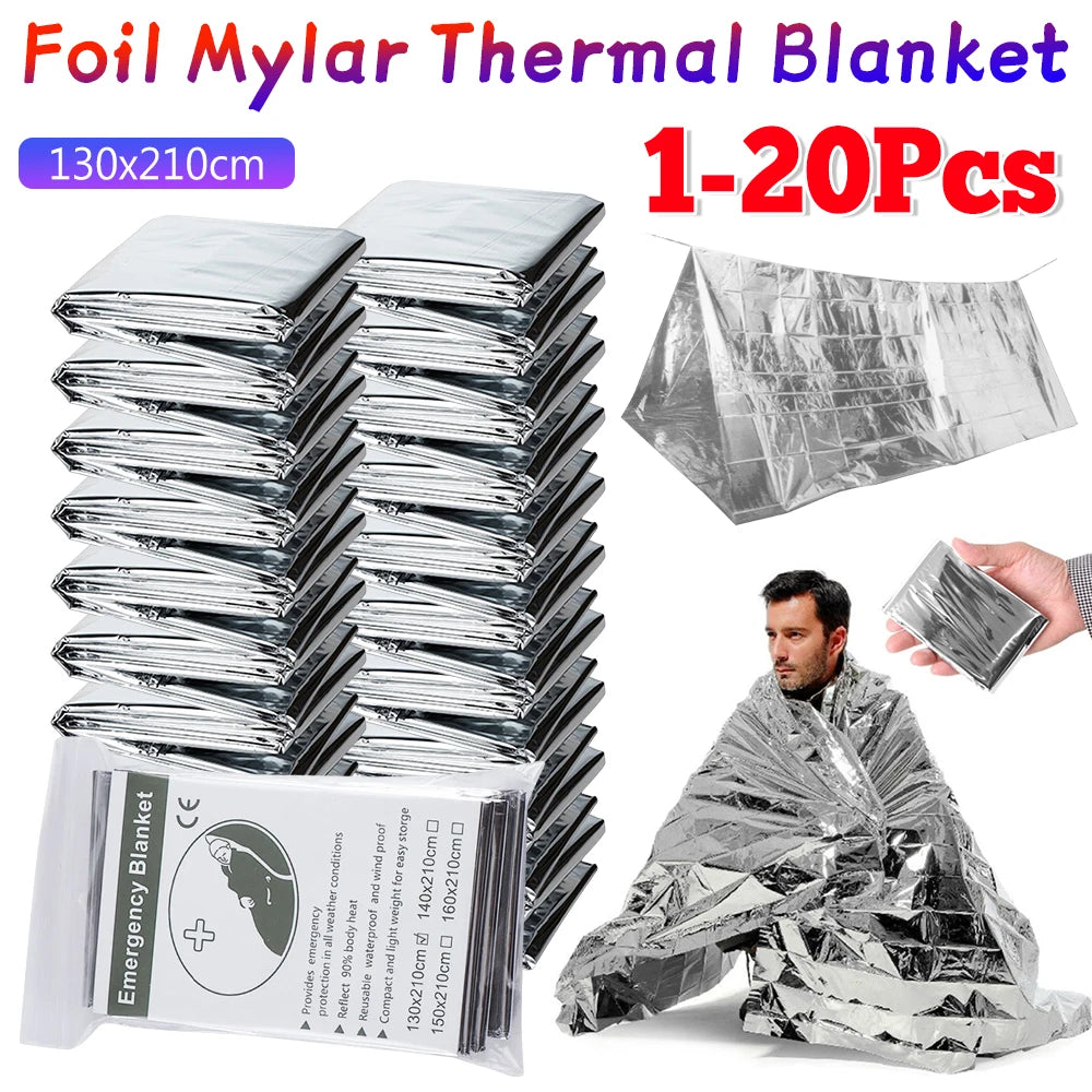 1-20pcs Emergency Mylar Thermal Foil Space Blanket Designed for NASA Body Warmer