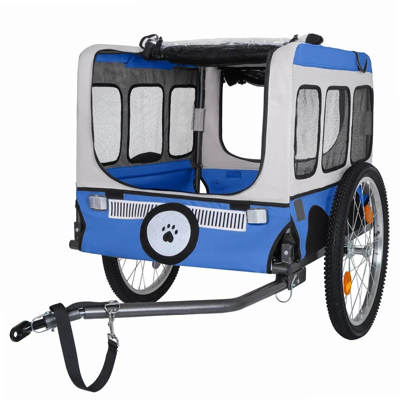 Blue Large Folding Bike Trailer for Dogs, 20×2.125in Heavy-Duty Steel Frame, Spacious All-Terrain Design for Cycling, Jogging, and Camping