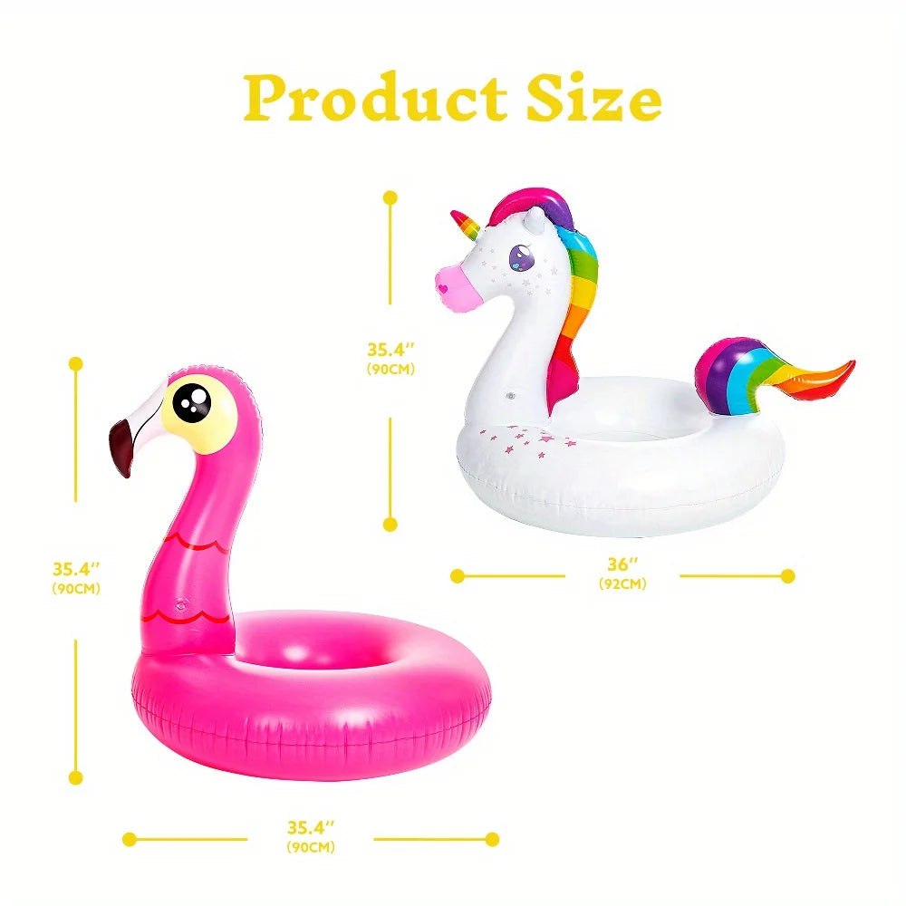 2 Pack Flamingo Unicorn Pool Float Inflatable Swimming Pool Tubes