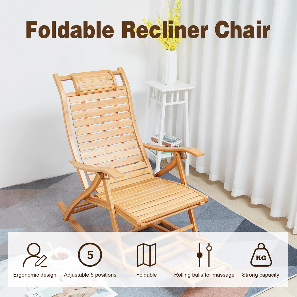 Heavy Duty Folding Rocking Chair Outdoor Furniture Adjustable Sun Lounger Chairs