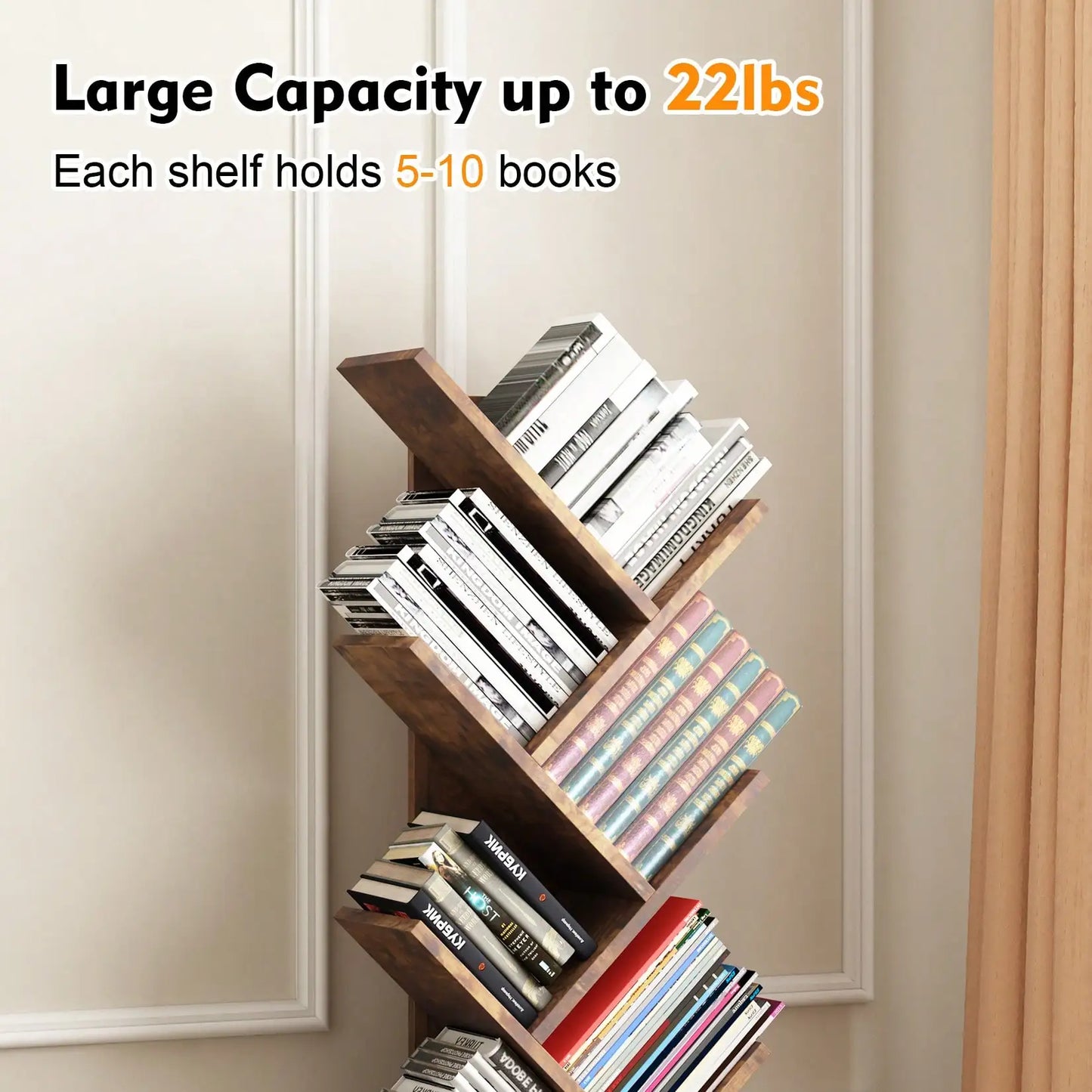 8 Tier Wooden Tall Floor Standing Bookcase