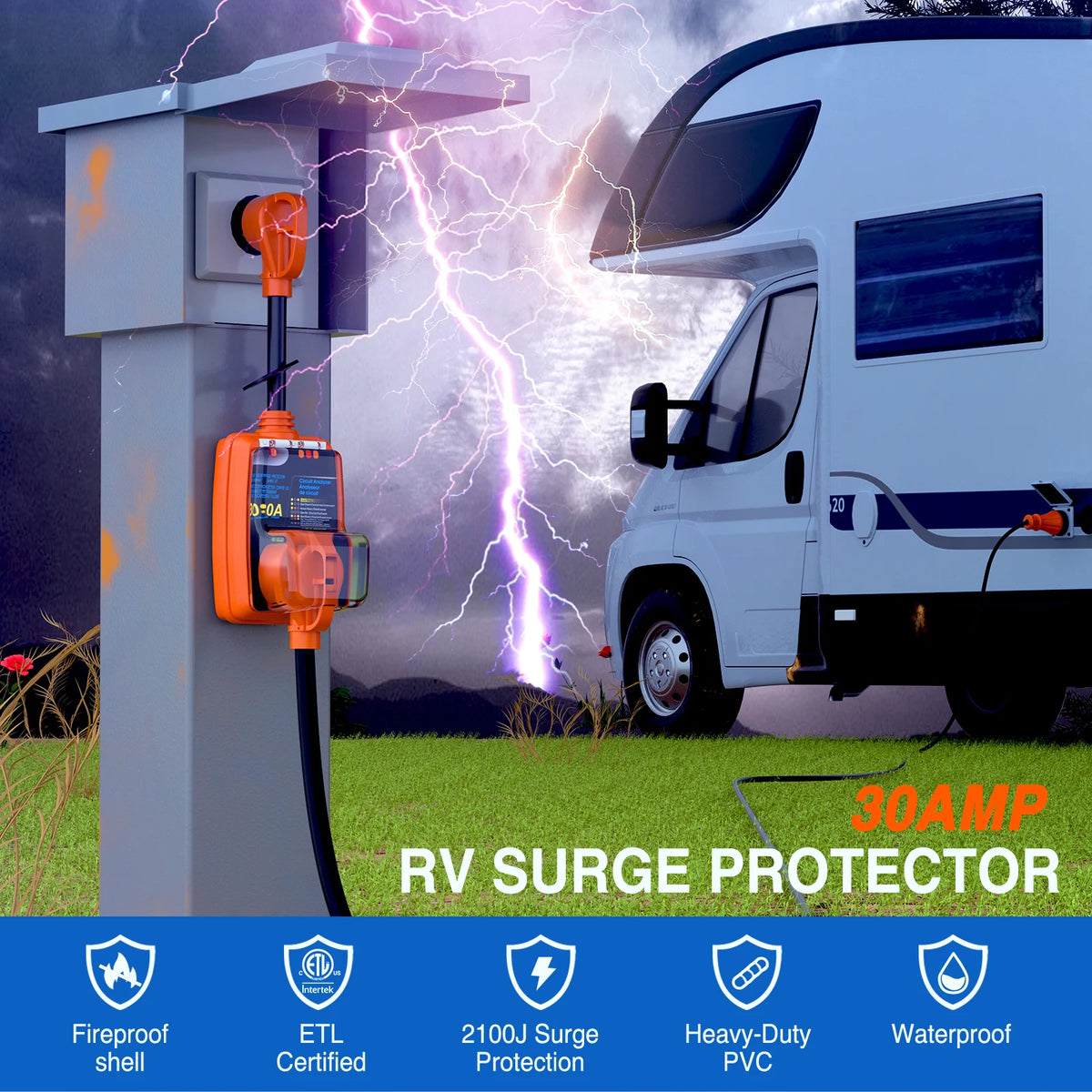 30Amp RV Surge Protector Circuit Analyzer Monitor High Low Spikes for Camper Van