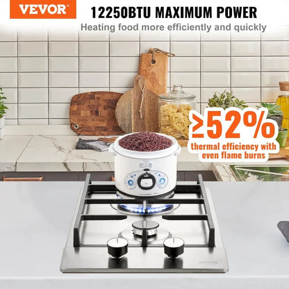 12 Inch Dual Burner Stainless Steel Gas Cooktop