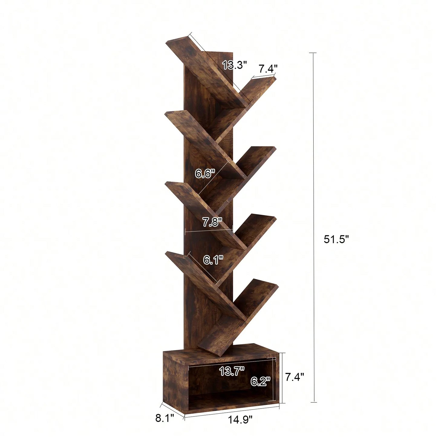 8 Tier Wooden Tall Floor Standing Bookcase